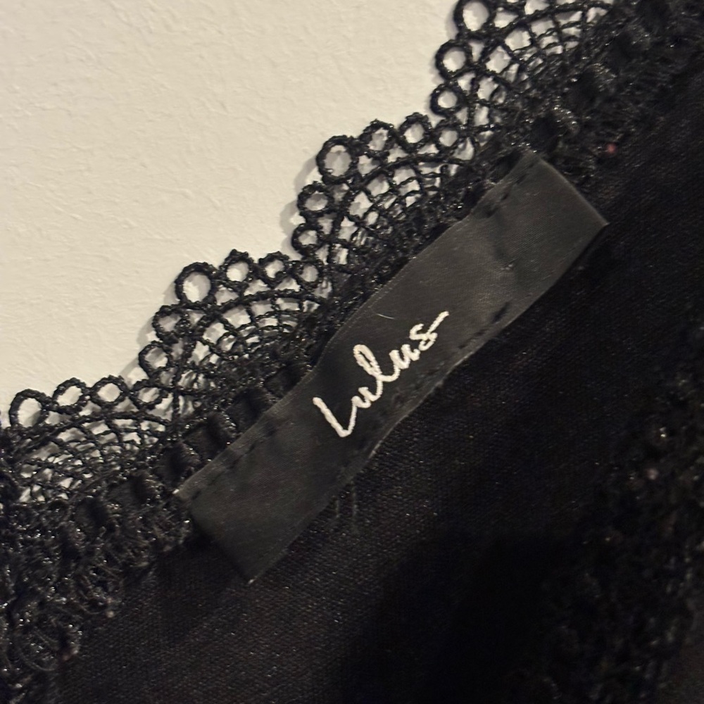 Lulu's Black Lace-Trimmed Off-Shoulder Mini Dress - Picture 7 of 8